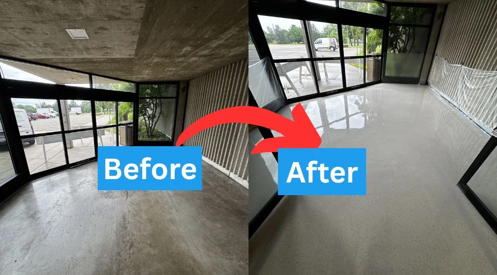 Gallery 3 before and after result for epoxy floor austin