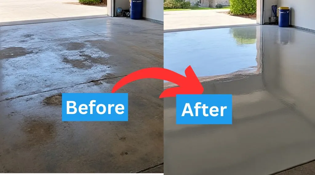 before and after result garage epoxy austin