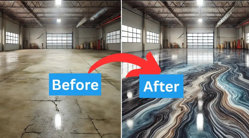 before and after result of garage floor epoxy austin