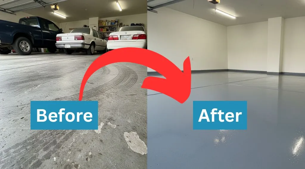 Before and After results of our Epoxy Flooring Services in Austin
